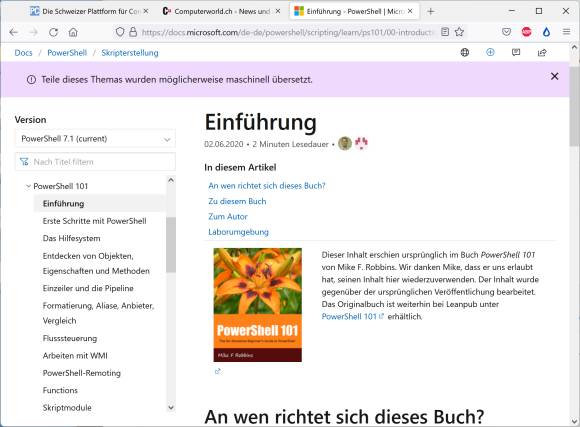 Screenshot Downloadseite PowerShell-Buch