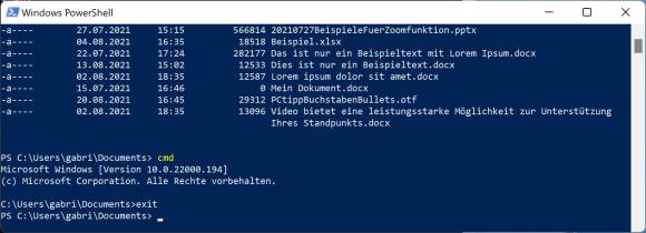 Wechsel von der PowerShell zu einer Eingabeaufforderung