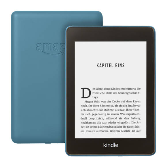 Ein E-Reader des Typs Kindle Paperwhite in Blau 