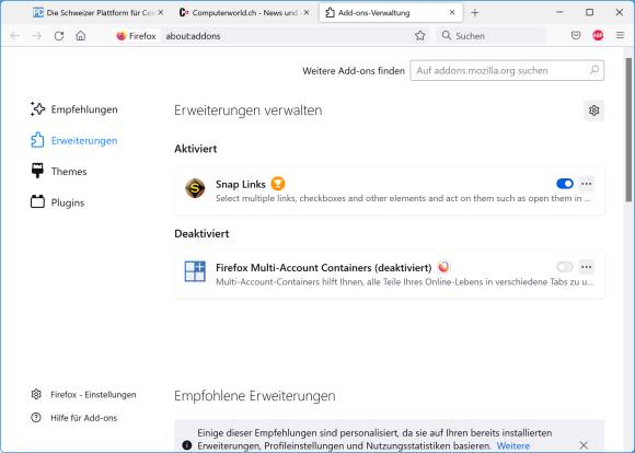 Firefox Add-on-Verwaltung