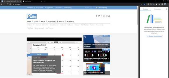Chrome mit PCtipp-Webseite und Seitenleiste rechts 