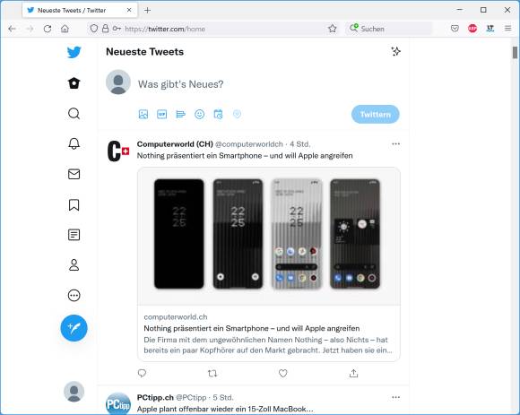 Screenshot von Twitter im Webbrowser 