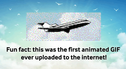 Das animierte GIF eines Flugzeugs, das durch Wolken fliegt