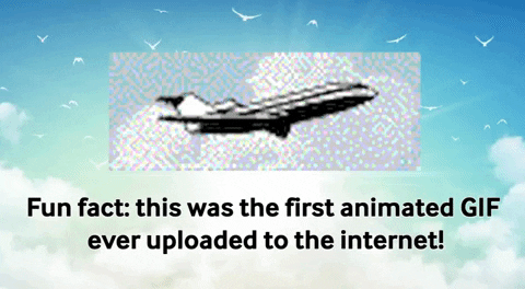 Das erste GIF im Internet Das animierte GIF eines Flugzeugs, das durch Wolken fliegt