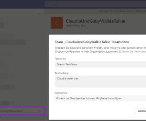 Teams-Screenshot Bearbeiten des Team-Namens