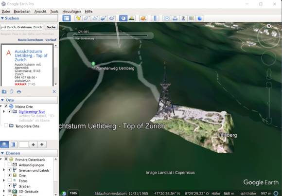 Google Earth Uetlibergturm 1985