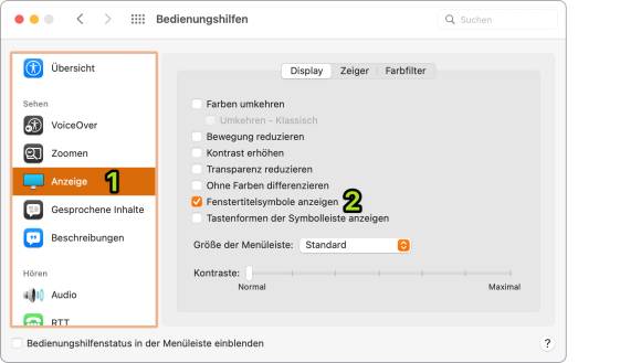 Der Screenshot zeigt, wo in der Systemeinstellung «Bedienungshilfen» die Option eingeschaltet wird