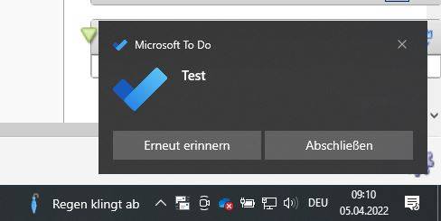 Erinnerung von Microsoft-To-Do Bespiel einer Aufgabenerinnerung von To Do
