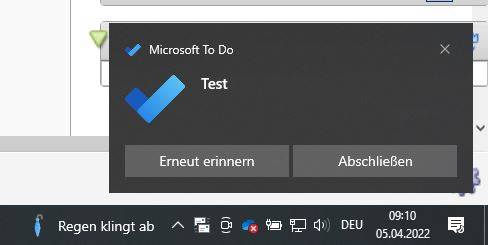 Bespiel einer Aufgabenerinnerung von To Do