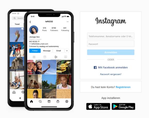 Screenshot der Instagram-Webseite 