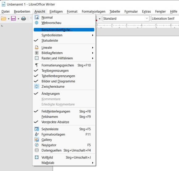 Menüführung LibreOffice Writer