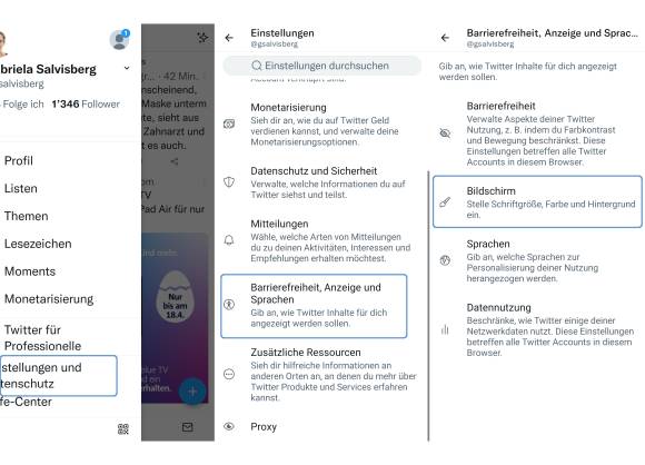 Drei Screenshots zeigen den Weg durch die Android-Twitter-App