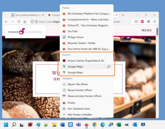 Das Firefox-Taskleisten-Kontextmenü