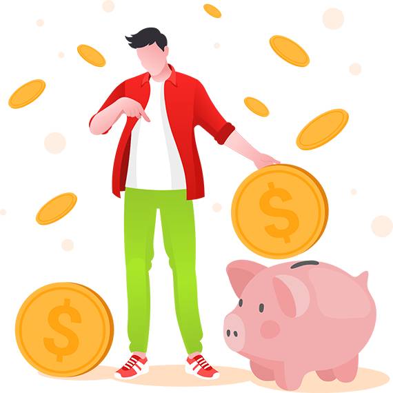 Symbolbild zeigt eine Person, die  eine grosse Münze in ein Sparschwein steckt 