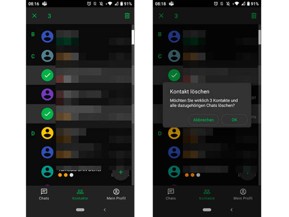 Screenshots aus der Threema-App 