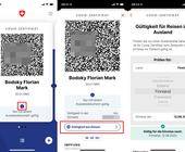 Screenshots aus der Covid-Zertifikat-App