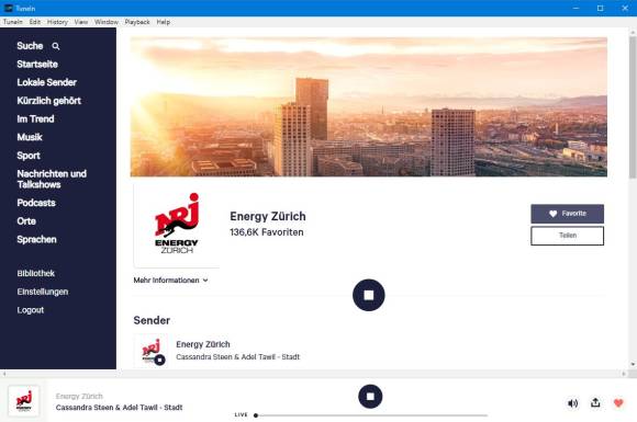 Screenshot des Tune-In-Desktop 