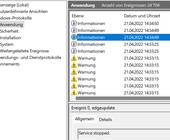 Ausschnitt aus der Ereignisanzeige