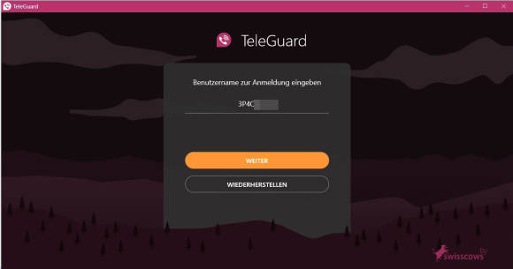 TeleGuard-Desktop-Anmeldung