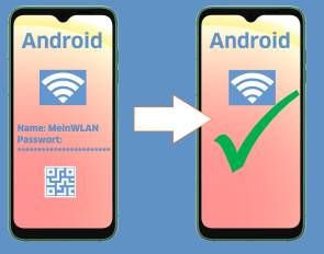 Zwei Android-Smartphones, eins teilt sein WLAN-Passwort 
