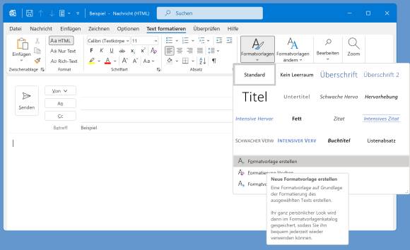 Screenshot Outlook-Formatvorlagen