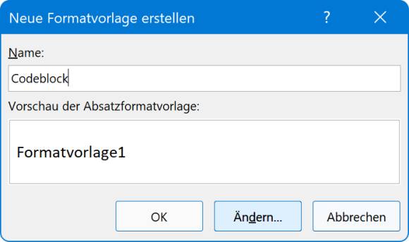 Screenshot Erstellen einer Formatvorlage