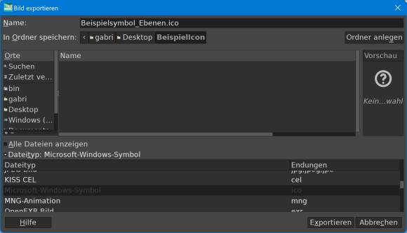 GIMP-Exportdialog