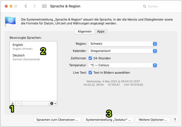 Die System-Einstellungen zu Sprache & Region