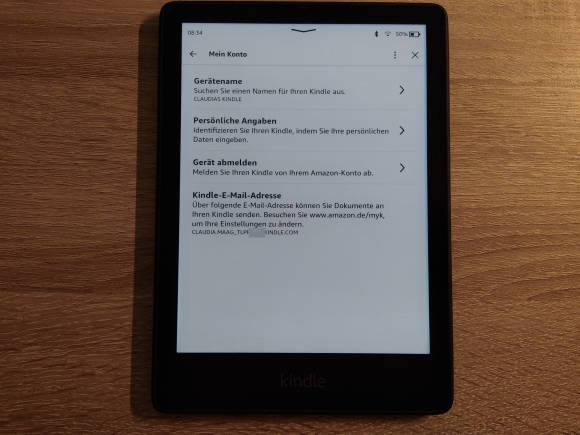 Ihre Kindle-E-Mail-Adresse auf einem Kindle