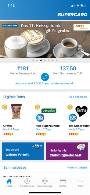 Screenshot Supercard-App von Coop