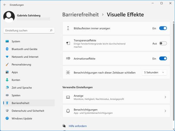 Scrollbars-Einstellungen unter Windows 11