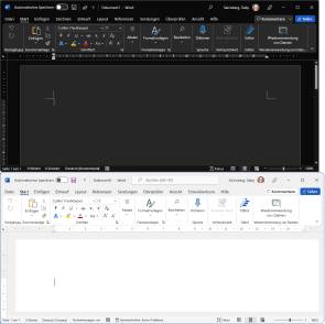 Zweimal MS Word, einmal im Dunkel-, einmal im Hell-Modus 
