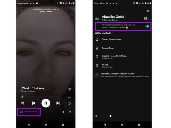 Screenshots der Spotify-App