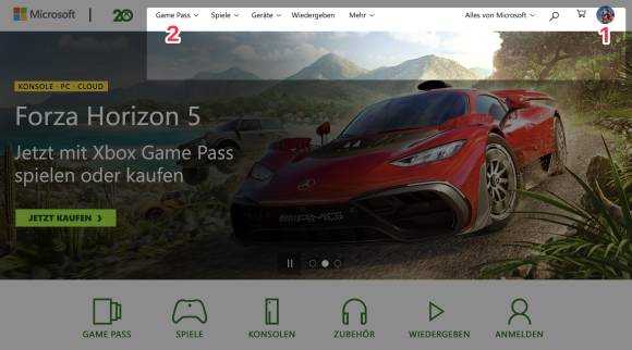 Der Screenshot zeigt die Anmeldung bei Xbox in Safari