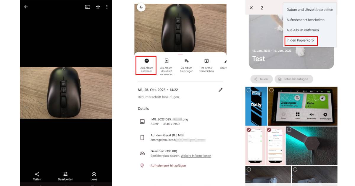 Google Fotos Bilder aus einem Album heraus löschen pctipp.ch