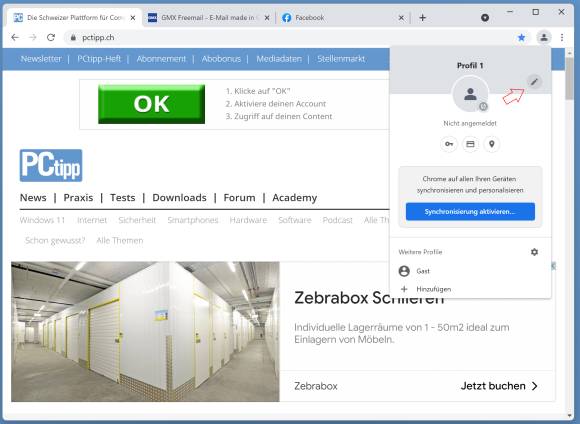 Menü zur Profilverwaltung in Google Chrome
