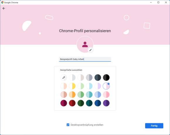 Farbe und Symbol des neuen Chrome-Profils