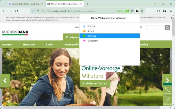 Im Firefox die Banking-Seite dem Banking-Container zuweisen