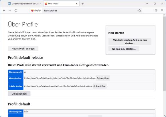 Profileigenschaften im Firefox