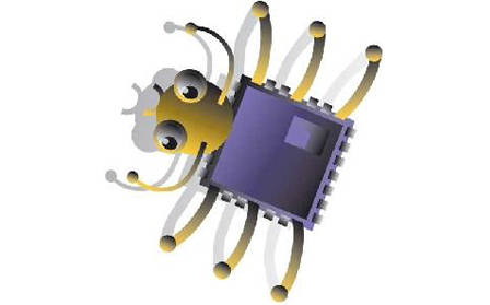 Ein als Käfer ausgestalteter Chip im Cartoon-Stil 