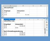 Vergleich zwischen Excel und Calc: Eingabe eines Kurzformats, und wie die Anwendungen es interpretieren