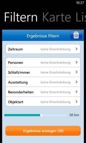 Screenshot Ferienwohnungen-App