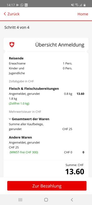 Screenshot QuickZoll-App