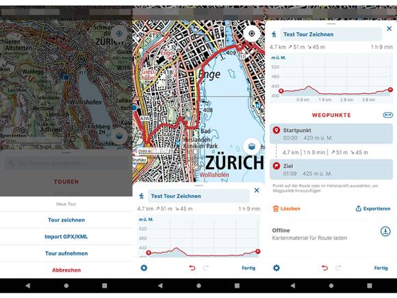 Screenshots aus der Swisstopo-App 