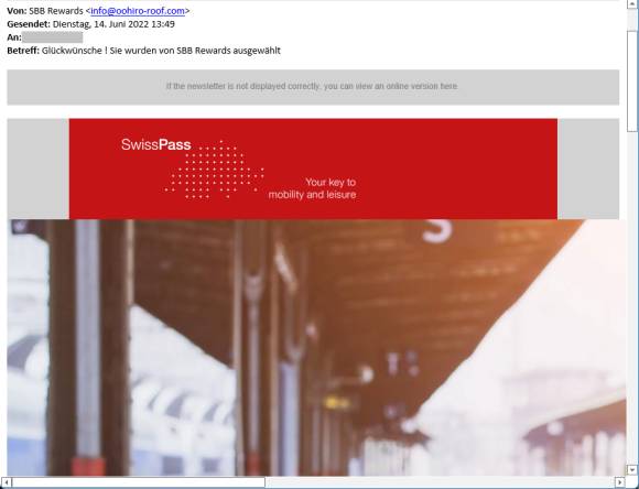 Screenshot: Die Mail sieht wie eine echte SBB-Mail aus 