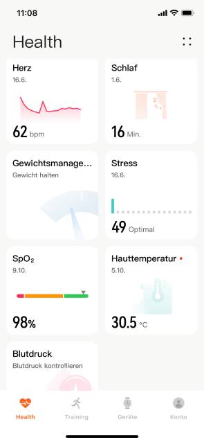 Übersichtsseite in der Huawei Health App