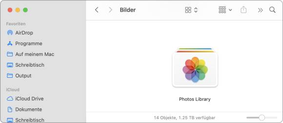 Als einzelnes Objekt ist die Mediathek einfach zu sichern Der Screenshot zeigt das Symbol der Fotos-Mediathek