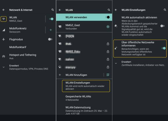 Screenshots zum Weg zur gesuchten Einstellung