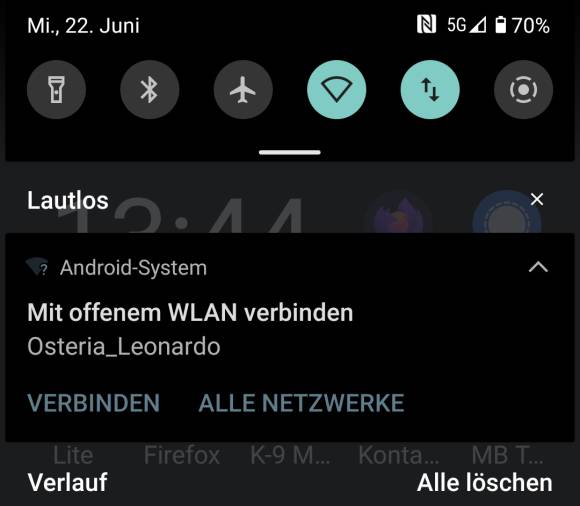 Benachrichtigung des Android-Gerätes über ein verfügbares offenes WLAN 