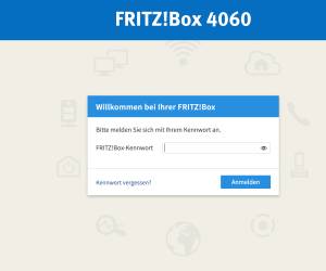 Bedienoberfläche der Fritzbox im Browser, hier das Login